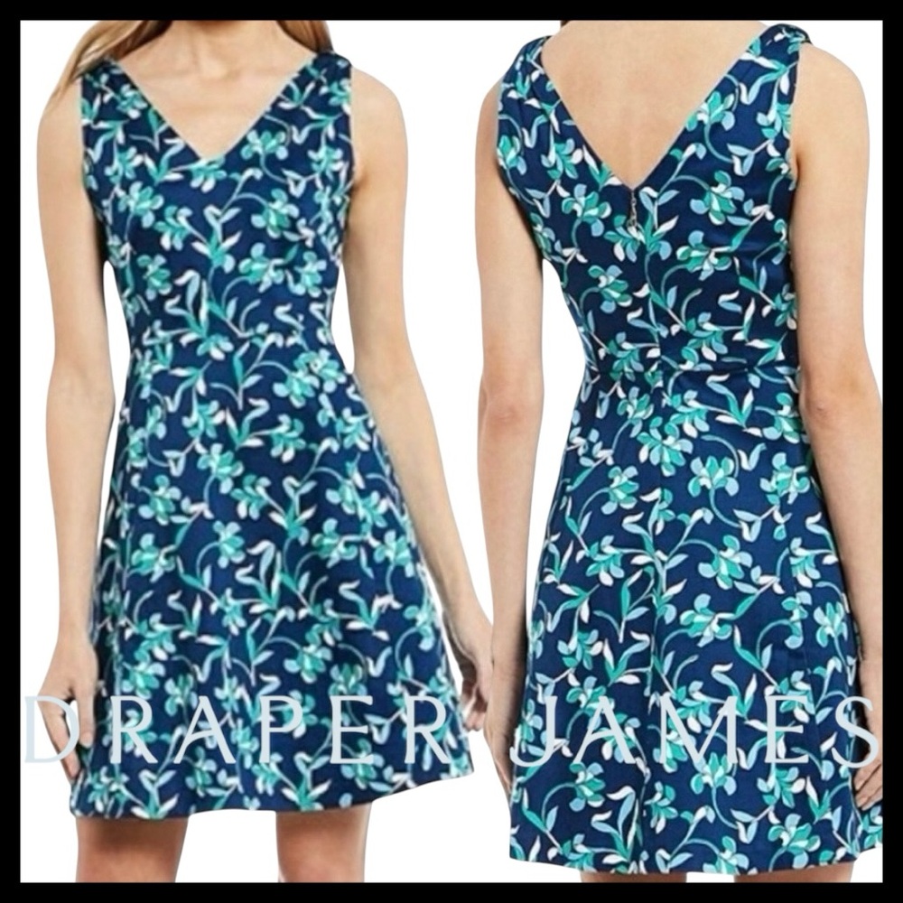 NWT Draper James Blue Floral Knot Shoulder V-Neck Sleeveless Cotton Dress (10)